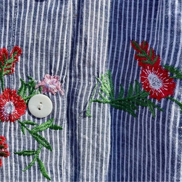 John.Mark linen button down collar loose fit embroidered top - Picture 9 of 12